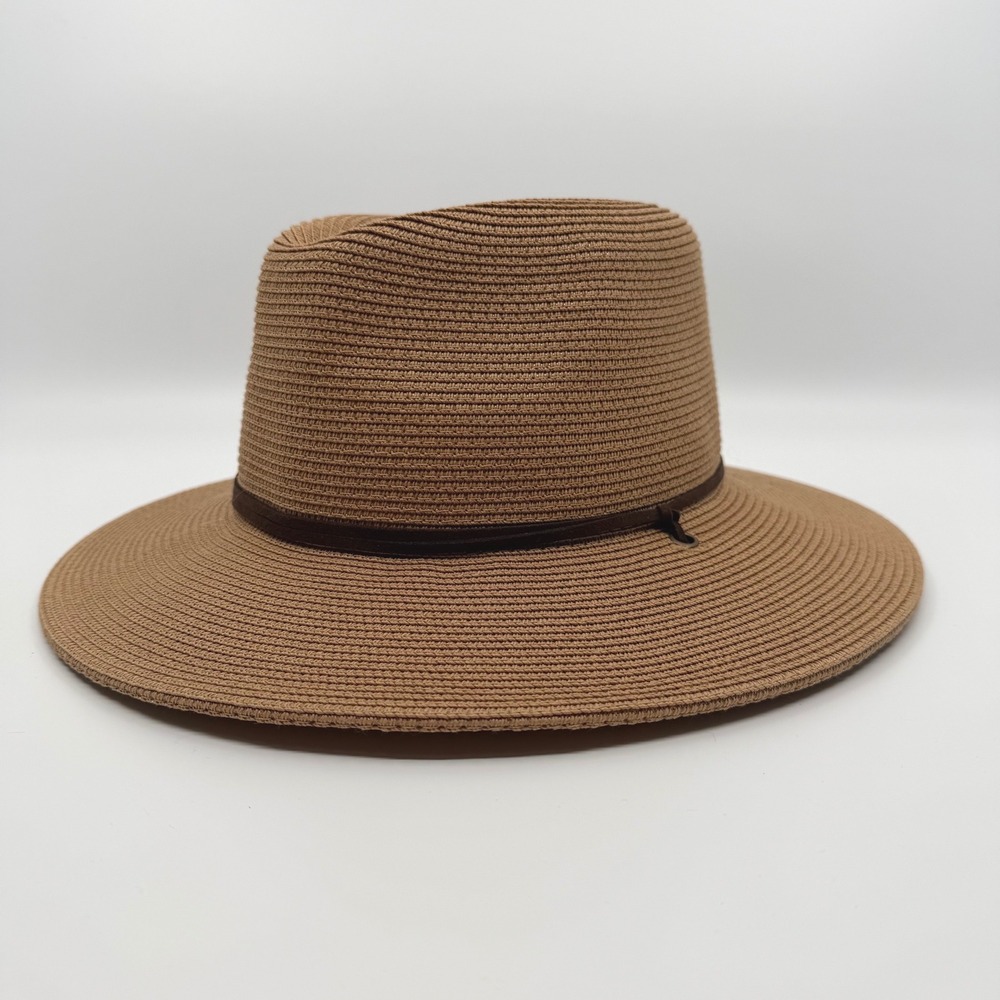 Summer Straw Sun Hat Womens Wide Brim Panama Fedora Beach Wind Lanyard UPF50+ - Picture 2 of 12